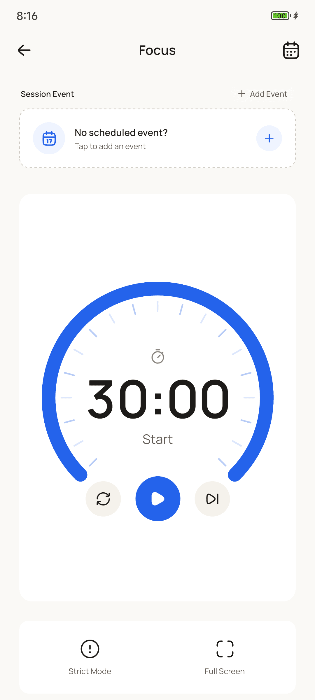 A 30-minute focus timer